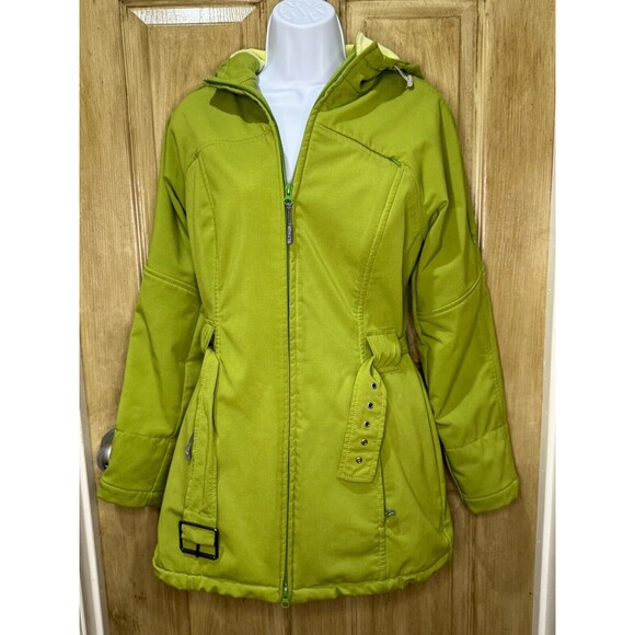 Athleta Womens Coat Jacket Small Lime Green Full Double Zip Hooded Snowflake - Picture 1 of 10